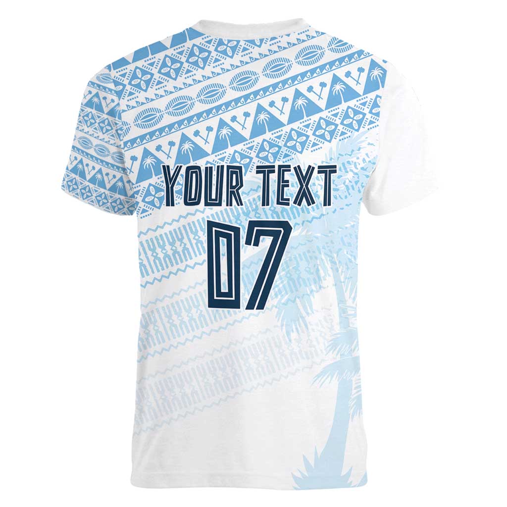 Fiji Rugby Custom Kaiviti Masi Women V-Neck T-Shirt Turquoise - Aussie Hoodie