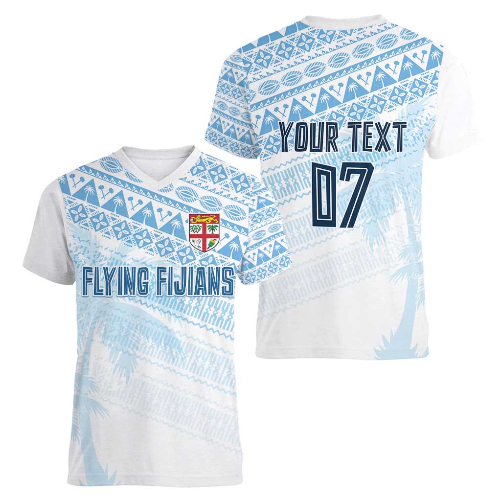 Fiji Rugby Custom Kaiviti Masi Women V-Neck T-Shirt Turquoise - Aussie Hoodie