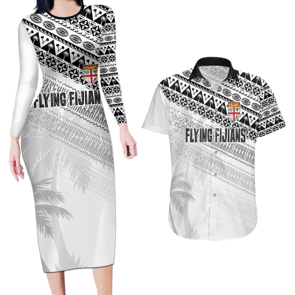 Fiji Rugby Custom Kaiviti Masi Couples Matching Long Sleeve Bodycon Dress and Hawaiian Shirt Black - Aussie Hoodie