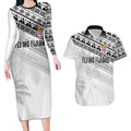 Fiji Rugby Custom Kaiviti Masi Couples Matching Long Sleeve Bodycon Dress and Hawaiian Shirt Black - Aussie Hoodie