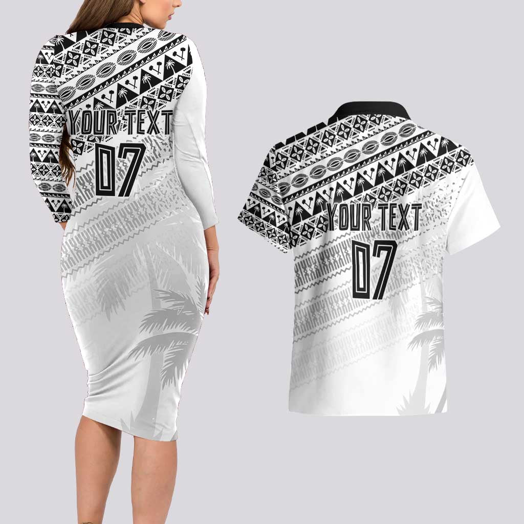 Fiji Rugby Custom Kaiviti Masi Couples Matching Long Sleeve Bodycon Dress and Hawaiian Shirt Black - Aussie Hoodie