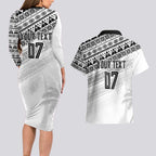 Fiji Rugby Custom Kaiviti Masi Couples Matching Long Sleeve Bodycon Dress and Hawaiian Shirt Black - Aussie Hoodie