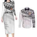 Fiji Rugby Custom Kaiviti Masi Couples Matching Long Sleeve Bodycon Dress and Long Sleeve Button Shirt Black - Aussie Hoodie