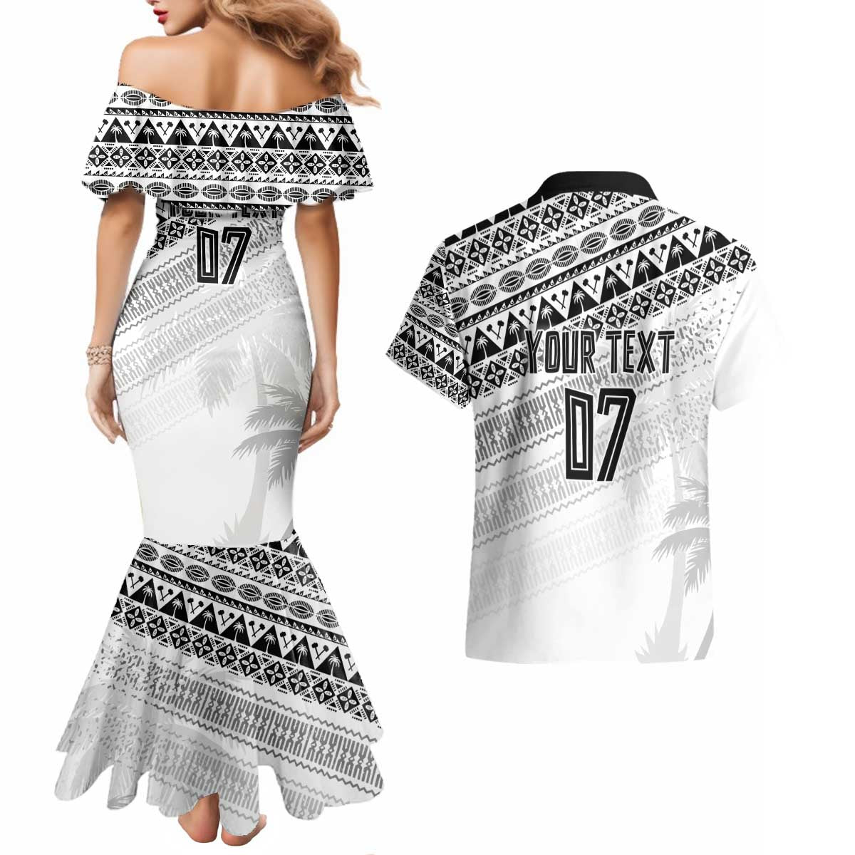 Fiji Rugby Custom Kaiviti Masi Couples Matching Mermaid Dress and Hawaiian Shirt Black - Aussie Hoodie