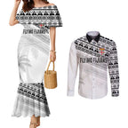 Fiji Rugby Custom Kaiviti Masi Couples Matching Mermaid Dress and Long Sleeve Button Shirt Black - Aussie Hoodie