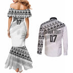 Fiji Rugby Custom Kaiviti Masi Couples Matching Mermaid Dress and Long Sleeve Button Shirt Black - Aussie Hoodie