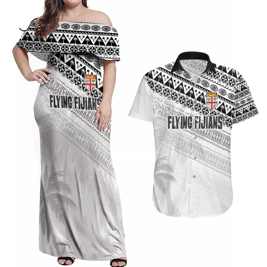 Fiji Rugby Custom Kaiviti Masi Couples Matching Off Shoulder Maxi Dress and Hawaiian Shirt Black - Aussie Hoodie