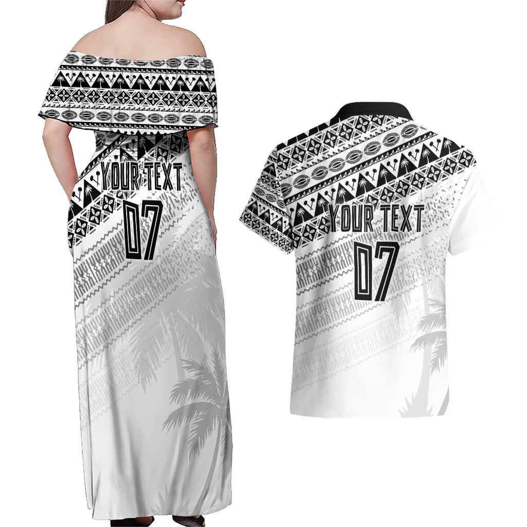 Fiji Rugby Custom Kaiviti Masi Couples Matching Off Shoulder Maxi Dress and Hawaiian Shirt Black - Aussie Hoodie
