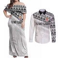 Fiji Rugby Custom Kaiviti Masi Couples Matching Off Shoulder Maxi Dress and Long Sleeve Button Shirt Black - Aussie Hoodie