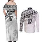 Fiji Rugby Custom Kaiviti Masi Couples Matching Off Shoulder Maxi Dress and Long Sleeve Button Shirt Black - Aussie Hoodie