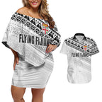 Fiji Rugby Custom Kaiviti Masi Couples Matching Off Shoulder Short Dress and Hawaiian Shirt Black - Aussie Hoodie