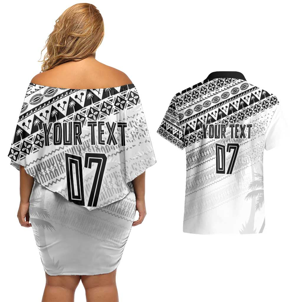 Fiji Rugby Custom Kaiviti Masi Couples Matching Off Shoulder Short Dress and Hawaiian Shirt Black - Aussie Hoodie