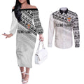 Fiji Rugby Custom Kaiviti Masi Couples Matching Off The Shoulder Long Sleeve Dress and Long Sleeve Button Shirt Black - Aussie Hoodie