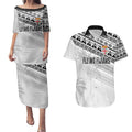 Fiji Rugby Custom Kaiviti Masi Couples Matching Puletasi and Hawaiian Shirt Black - Aussie Hoodie