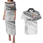Fiji Rugby Custom Kaiviti Masi Couples Matching Puletasi and Hawaiian Shirt Black - Aussie Hoodie