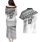 Fiji Rugby Custom Kaiviti Masi Couples Matching Puletasi and Hawaiian Shirt Black - Aussie Hoodie