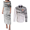 Fiji Rugby Custom Kaiviti Masi Couples Matching Puletasi and Long Sleeve Button Shirt Black - Aussie Hoodie