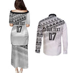 Fiji Rugby Custom Kaiviti Masi Couples Matching Puletasi and Long Sleeve Button Shirt Black - Aussie Hoodie