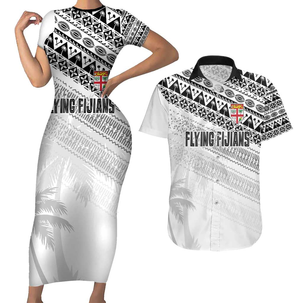Fiji Rugby Custom Kaiviti Masi Couples Matching Short Sleeve Bodycon Dress and Hawaiian Shirt Black - Aussie Hoodie