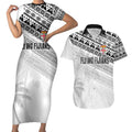 Fiji Rugby Custom Kaiviti Masi Couples Matching Short Sleeve Bodycon Dress and Hawaiian Shirt Black - Aussie Hoodie