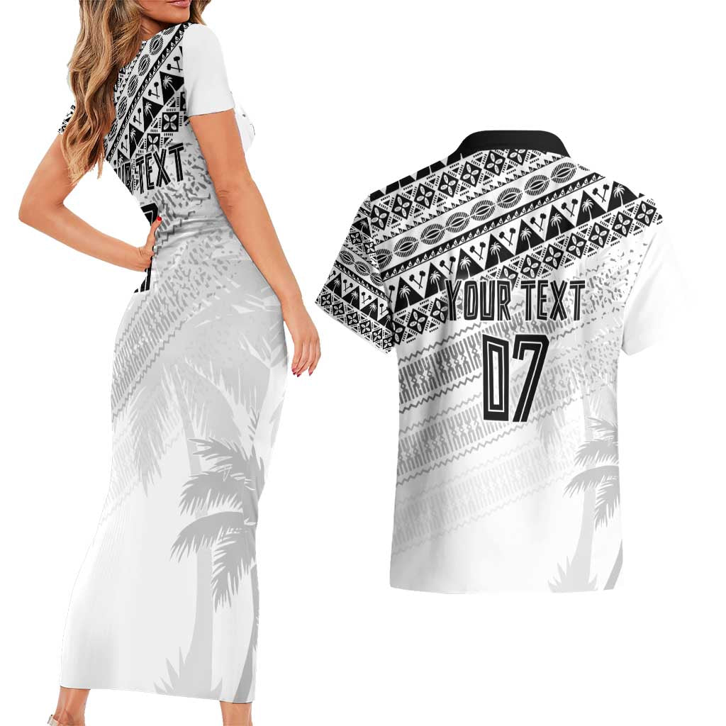 Fiji Rugby Custom Kaiviti Masi Couples Matching Short Sleeve Bodycon Dress and Hawaiian Shirt Black - Aussie Hoodie
