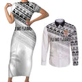 Fiji Rugby Custom Kaiviti Masi Couples Matching Short Sleeve Bodycon Dress and Long Sleeve Button Shirt Black - Aussie Hoodie