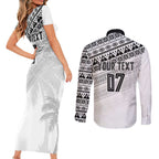 Fiji Rugby Custom Kaiviti Masi Couples Matching Short Sleeve Bodycon Dress and Long Sleeve Button Shirt Black - Aussie Hoodie