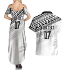 Fiji Rugby Custom Kaiviti Masi Couples Matching Summer Maxi Dress and Hawaiian Shirt Black - Aussie Hoodie
