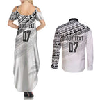 Fiji Rugby Custom Kaiviti Masi Couples Matching Summer Maxi Dress and Long Sleeve Button Shirt Black - Aussie Hoodie