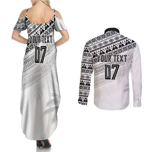 Fiji Rugby Custom Kaiviti Masi Couples Matching Summer Maxi Dress and Long Sleeve Button Shirt Black - Aussie Hoodie
