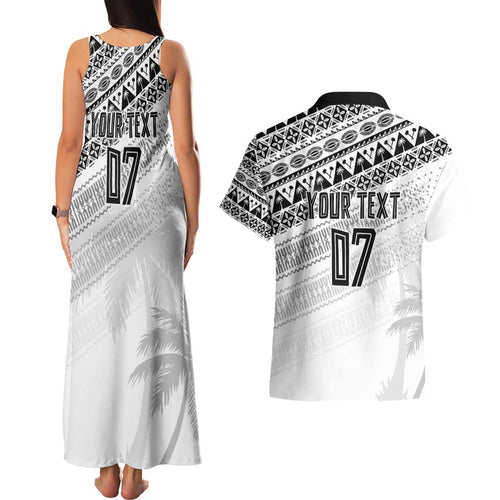 Fiji Rugby Custom Kaiviti Masi Couples Matching Tank Maxi Dress and Hawaiian Shirt Black - Aussie Hoodie