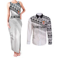 Fiji Rugby Custom Kaiviti Masi Couples Matching Tank Maxi Dress and Long Sleeve Button Shirt Black - Aussie Hoodie