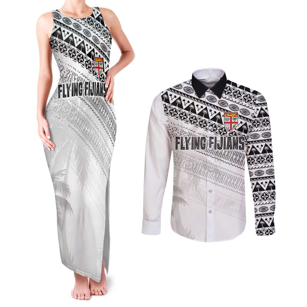 Fiji Rugby Custom Kaiviti Masi Couples Matching Tank Maxi Dress and Long Sleeve Button Shirt Black - Aussie Hoodie