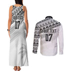 Fiji Rugby Custom Kaiviti Masi Couples Matching Tank Maxi Dress and Long Sleeve Button Shirt Black - Aussie Hoodie