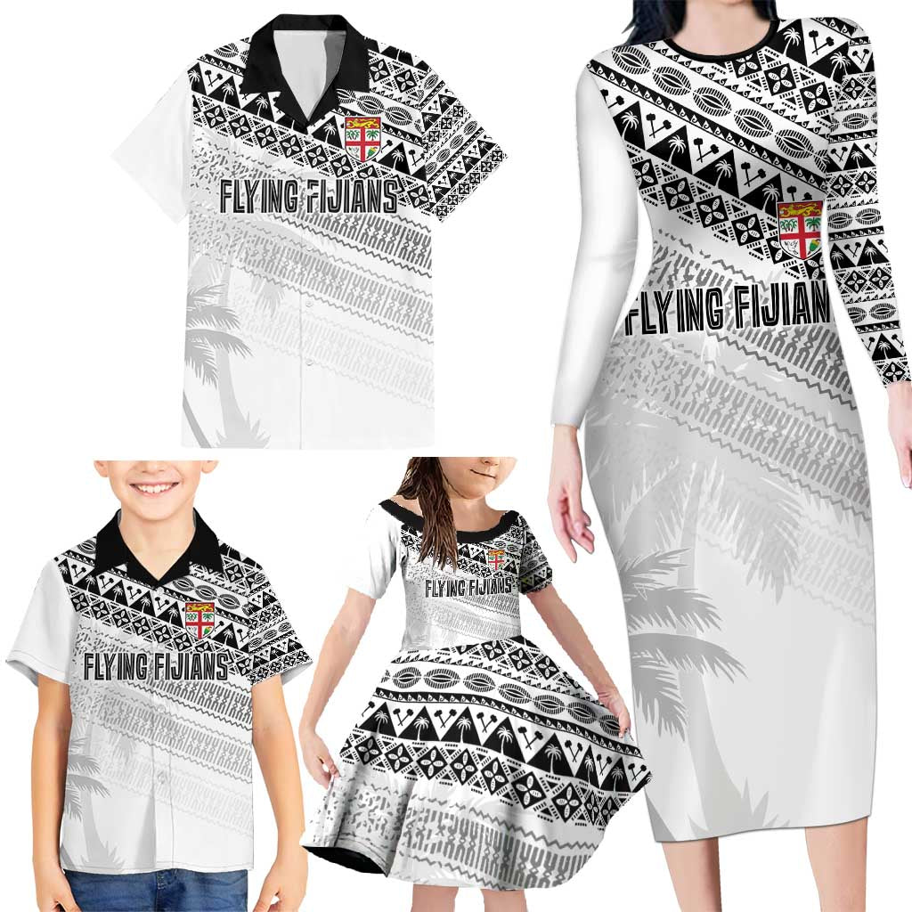 Fiji Rugby Custom Kaiviti Masi Family Matching Long Sleeve Bodycon Dress and Hawaiian Shirt Black - Aussie Hoodie