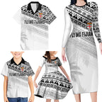 Fiji Rugby Custom Kaiviti Masi Family Matching Long Sleeve Bodycon Dress and Hawaiian Shirt Black - Aussie Hoodie