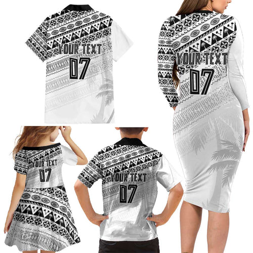 Fiji Rugby Custom Kaiviti Masi Family Matching Long Sleeve Bodycon Dress and Hawaiian Shirt Black - Aussie Hoodie