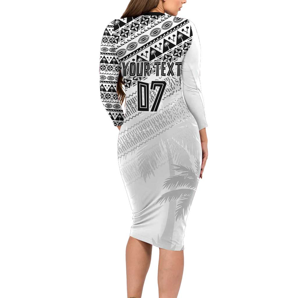 Fiji Rugby Custom Kaiviti Masi Family Matching Long Sleeve Bodycon Dress and Hawaiian Shirt Black - Aussie Hoodie