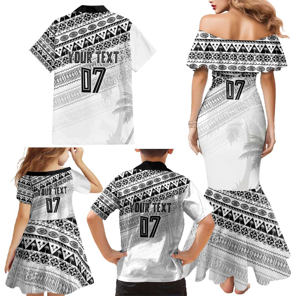 Fiji Rugby Custom Kaiviti Masi Family Matching Mermaid Dress and Hawaiian Shirt Black - Aussie Hoodie