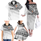 Fiji Rugby Custom Kaiviti Masi Family Matching Off The Shoulder Long Sleeve Dress and Hawaiian Shirt Black - Aussie Hoodie