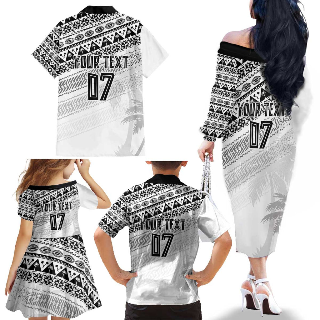 Fiji Rugby Custom Kaiviti Masi Family Matching Off The Shoulder Long Sleeve Dress and Hawaiian Shirt Black - Aussie Hoodie