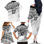 Fiji Rugby Custom Kaiviti Masi Family Matching Off The Shoulder Long Sleeve Dress and Hawaiian Shirt Black - Aussie Hoodie