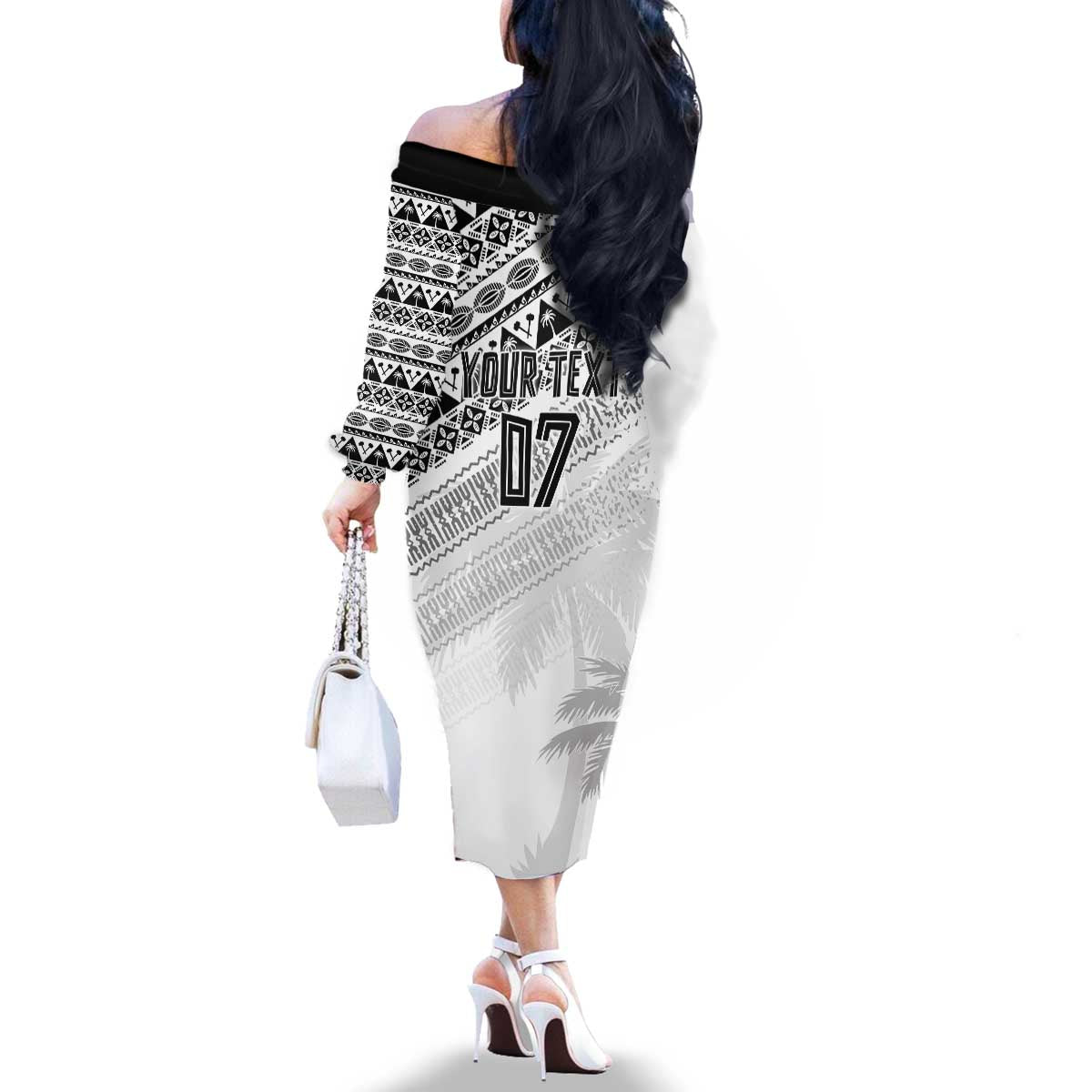 Fiji Rugby Custom Kaiviti Masi Family Matching Off The Shoulder Long Sleeve Dress and Hawaiian Shirt Black - Aussie Hoodie