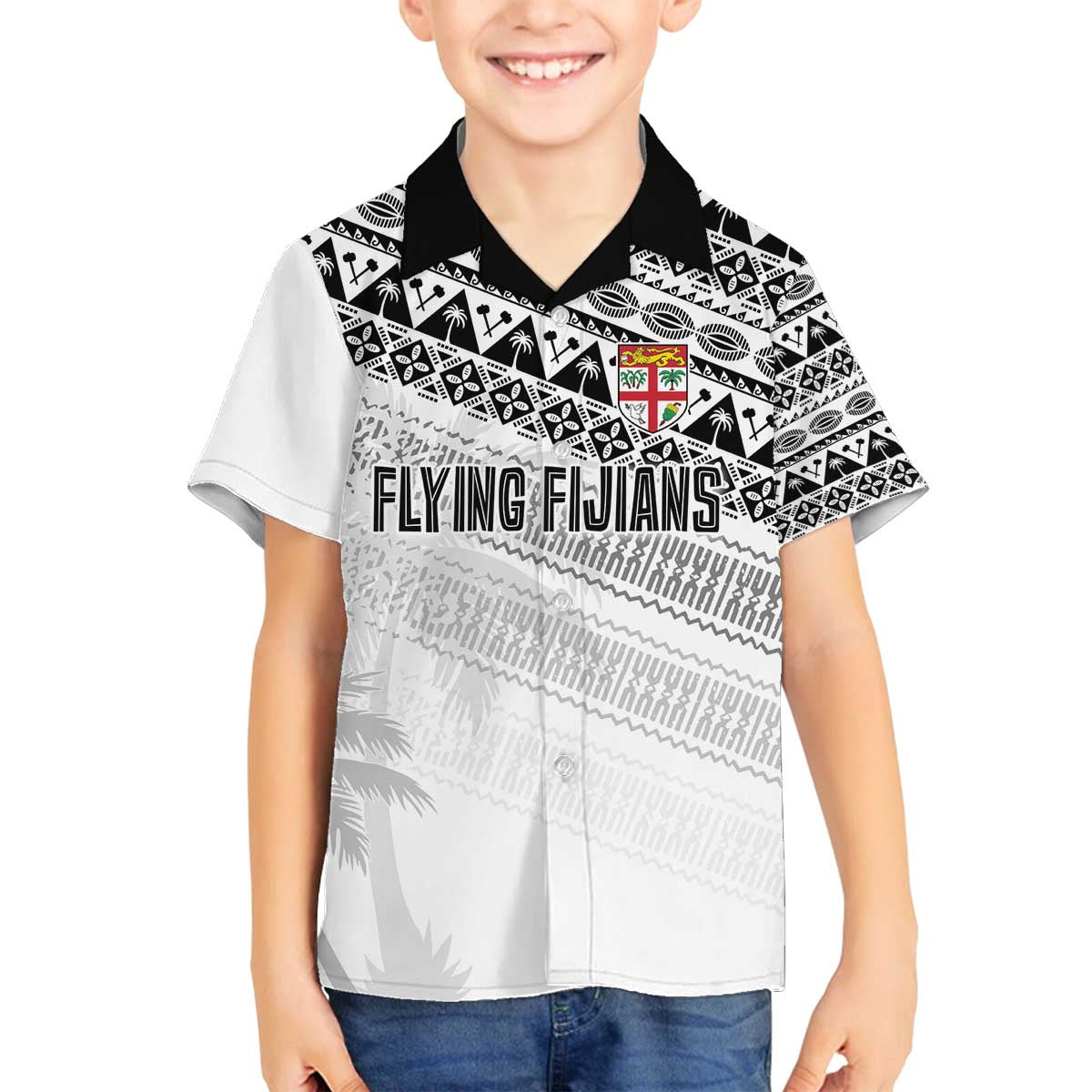 Fiji Rugby Custom Kaiviti Masi Family Matching Off The Shoulder Long Sleeve Dress and Hawaiian Shirt Black - Aussie Hoodie