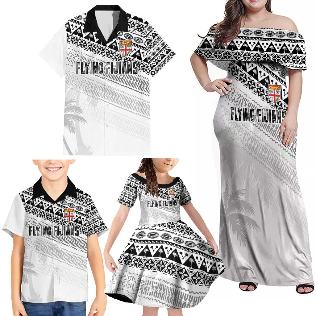 Fiji Rugby Custom Kaiviti Masi Family Matching Off Shoulder Maxi Dress and Hawaiian Shirt Black - Aussie Hoodie