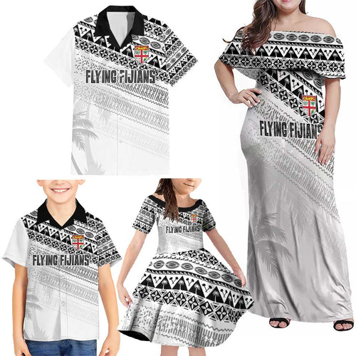 Fiji Rugby Custom Kaiviti Masi Family Matching Off Shoulder Maxi Dress and Hawaiian Shirt Black - Aussie Hoodie