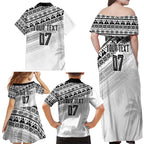 Fiji Rugby Custom Kaiviti Masi Family Matching Off Shoulder Maxi Dress and Hawaiian Shirt Black - Aussie Hoodie