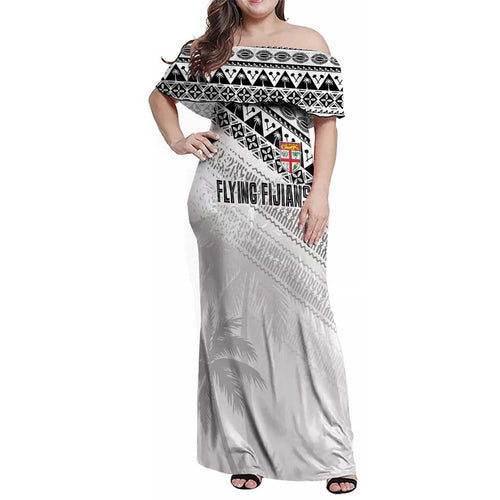 Fiji Rugby Custom Kaiviti Masi Family Matching Off Shoulder Maxi Dress and Hawaiian Shirt Black - Aussie Hoodie