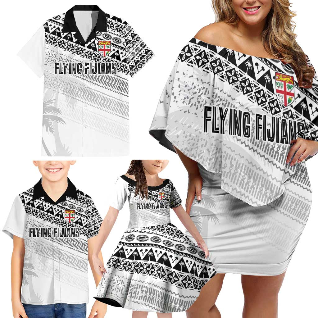 Fiji Rugby Custom Kaiviti Masi Family Matching Off Shoulder Short Dress and Hawaiian Shirt Black - Aussie Hoodie