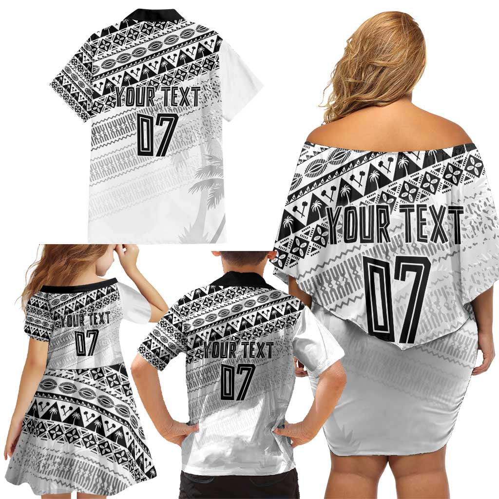 Fiji Rugby Custom Kaiviti Masi Family Matching Off Shoulder Short Dress and Hawaiian Shirt Black - Aussie Hoodie